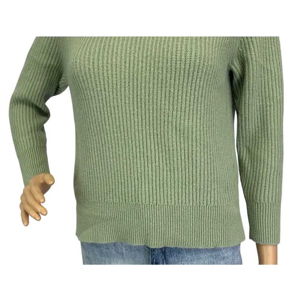 J. Crew Ribbed Pure Cashmere Oversized Crewneck Sweater Green BB402 Size XS